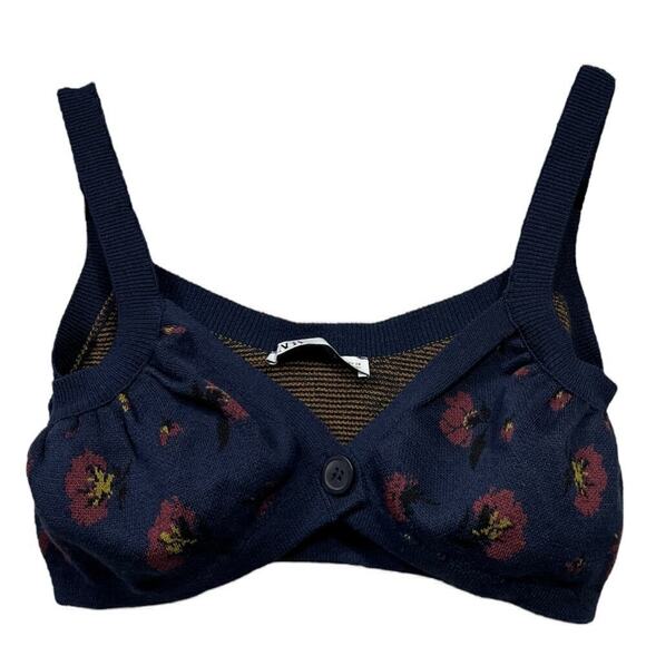 Zara Navy Blue Floral Knit Bralette Crop Top / Size-Medium - Picture 3 of 8